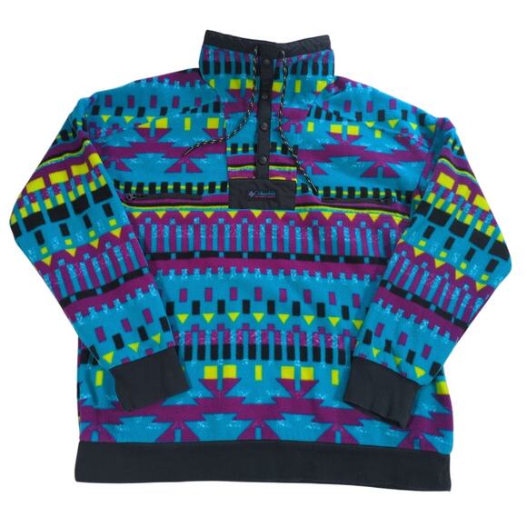 VTG Columbia Mens Medium Fleece Pullover Geometric Aztec 90s Retro